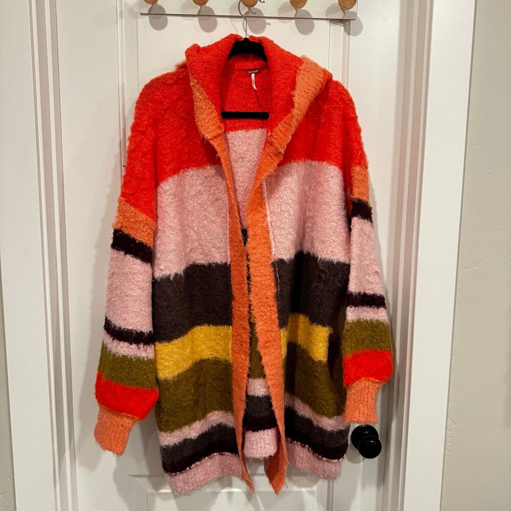 Free People hooded cardigan sweater multi color women size medium